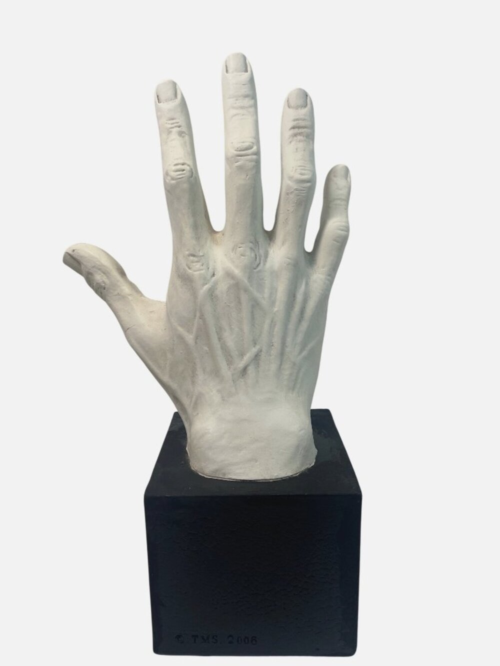 Realistic Anatomical Hand Sculpture On Black Base Signed TMS 2006 Collectible De